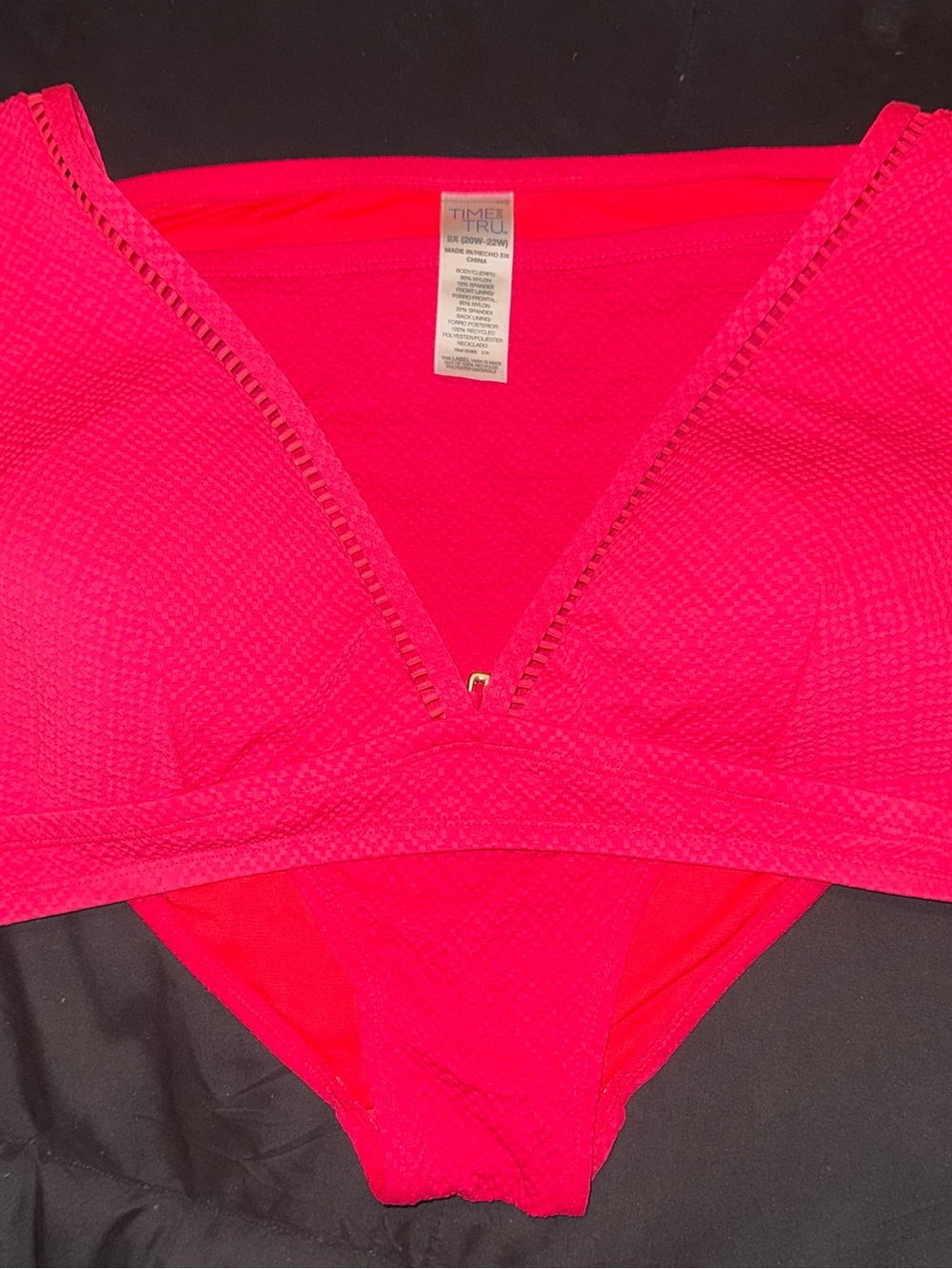 PLUS SIZE Time and Tru Bright Pink Textured Bikini Top & Bottom